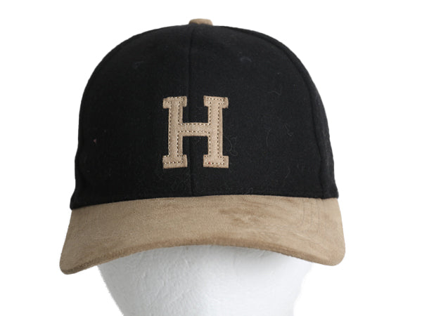 ワッペン付き ベースボール キャップ メンズ レディース フリーサイズ / 帽子 スウェード ウール 切替 本革レザー ワンポイント ツートン