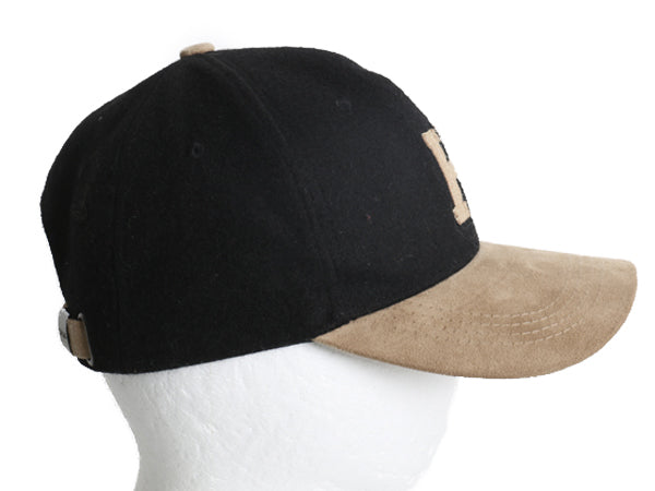 ワッペン付き ベースボール キャップ メンズ レディース フリーサイズ / 帽子 スウェード ウール 切替 本革レザー ワンポイント ツートン