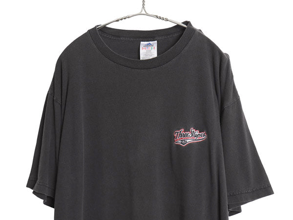 90s アディダス ワンポイント ロゴ 刺繍 Tシャツ メンズ L オールド カットソー ヘビーウェイト コットン トレフォイル シンプル ブラック