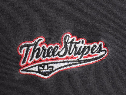 90s アディダス ワンポイント ロゴ 刺繍 Tシャツ メンズ L オールド カットソー ヘビーウェイト コットン トレフォイル シンプル ブラック