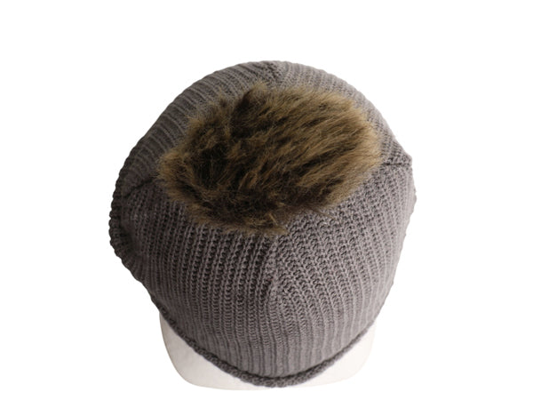 US企画 カーハート ポンポン ファー付き ニット キャップ レディース ビーニー アクリル フリース ライナー付き ワンポイント 灰 防寒 帽子