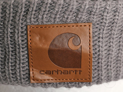 US企画 カーハート ポンポン ファー付き ニット キャップ レディース ビーニー アクリル フリース ライナー付き ワンポイント 灰 防寒 帽子