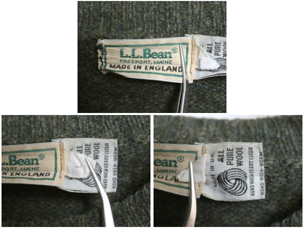 80s イギリス製 エルエルビーン ウール ニット セーター メンズ L ヴィンテージ ミドルゲージ 長袖ニット 無地 シンプル きれいめ グリーン