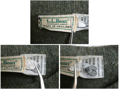 80s イギリス製 エルエルビーン ウール ニット セーター メンズ L ヴィンテージ ミドルゲージ 長袖ニット 無地 シンプル きれいめ グリーン