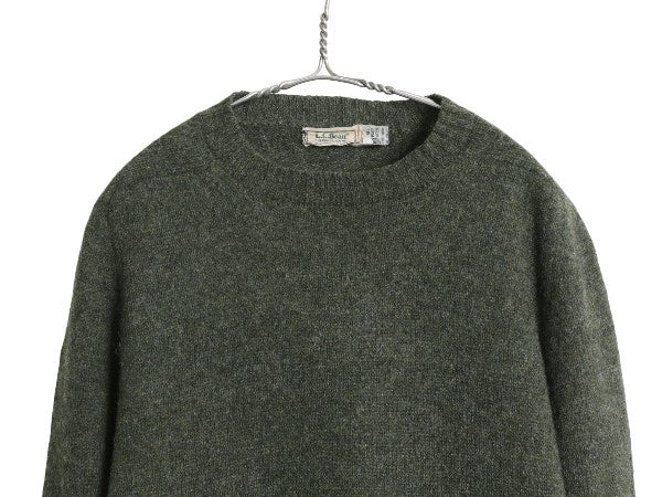 80s イギリス製 エルエルビーン ウール ニット セーター メンズ L ヴィンテージ ミドルゲージ 長袖ニット 無地 シンプル きれいめ グリーン