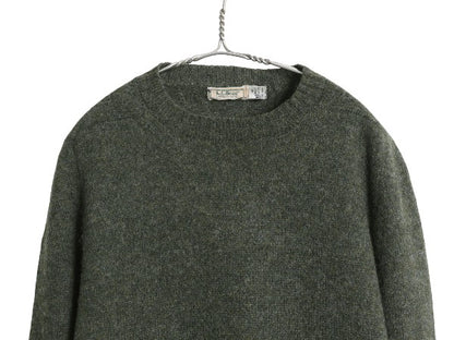 80s イギリス製 エルエルビーン ウール ニット セーター メンズ L ヴィンテージ ミドルゲージ 長袖ニット 無地 シンプル きれいめ グリーン