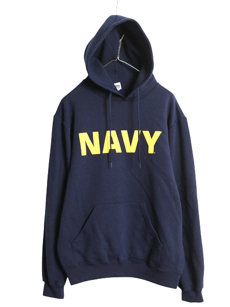 US NAVY プリント スウェット フード パーカー メンズ M / 古着 プルオーバー ミリタリー トレーナー 裏起毛 軍物 USN ネイビー シンプル
