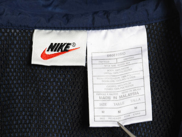90s ナイキ フルジップ ナイロン トラック ジャケット メンズ M / オールド スウッシュ ウインドブレーカー ブルゾン ハイネック ネイビー