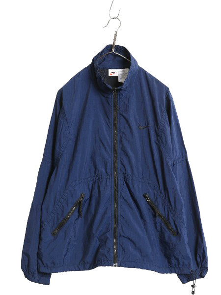 90s ナイキ フルジップ ナイロン トラック ジャケット メンズ M / オールド スウッシュ ウインドブレーカー ブルゾン ハイネック ネイビー