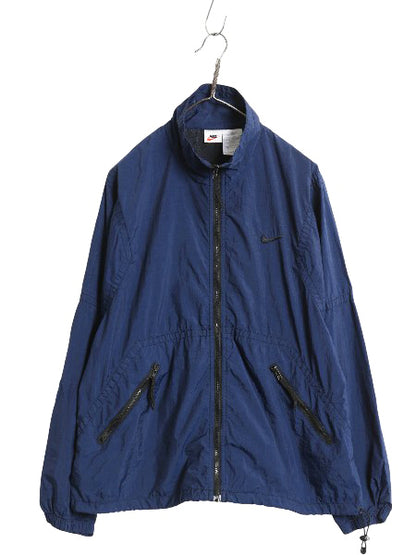 90s ナイキ フルジップ ナイロン トラック ジャケット メンズ M / オールド スウッシュ ウインドブレーカー ブルゾン ハイネック ネイビー