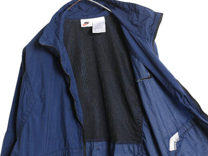 90s ナイキ フルジップ ナイロン トラック ジャケット メンズ M / オールド スウッシュ ウインドブレーカー ブルゾン ハイネック ネイビー
