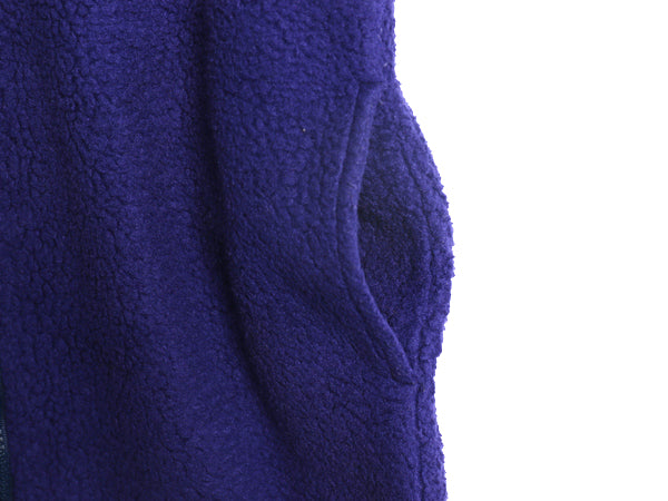 90s USA製 パタゴニア パイル フリース ベスト キッズ L レディース S 程 オールド アウトドア フルジップ ハイネック 重ね着 前開き 青紫