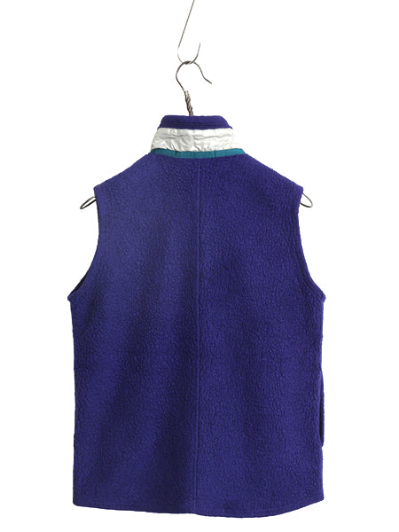 90s USA製 パタゴニア パイル フリース ベスト キッズ L レディース S 程 オールド アウトドア フルジップ ハイネック 重ね着 前開き 青紫