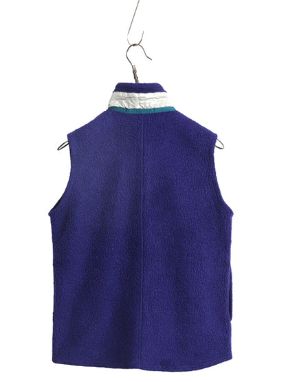 90s USA製 パタゴニア パイル フリース ベスト キッズ L レディース S 程 オールド アウトドア フルジップ ハイネック 重ね着 前開き 青紫