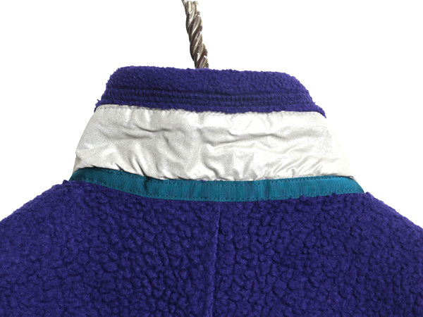 90s USA製 パタゴニア パイル フリース ベスト キッズ L レディース S 程 オールド アウトドア フルジップ ハイネック 重ね着 前開き 青紫
