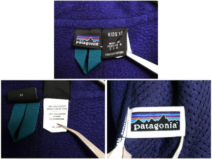 90s USA製 パタゴニア パイル フリース ベスト キッズ L レディース S 程 オールド アウトドア フルジップ ハイネック 重ね着 前開き 青紫
