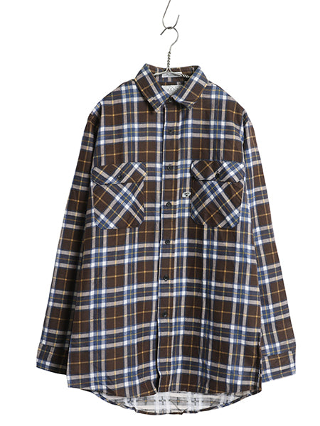デッドストック 90s USA製 シアーズ チェック プリント フランネル シャツ メンズ M 新品 オールド プリネル ネルシャツ シワになりにくい