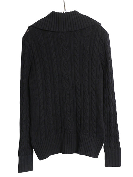 00s ローレン ラルフローレン ハーフジップ ケーブル ニット セーター レディース M / 古着 オールド ポロ コットン ハイネック ブラック