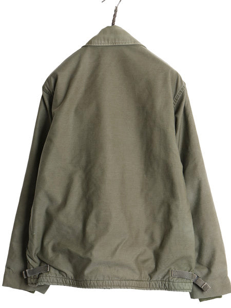 70s 80s 民間 モデル USN ネイビー A-2 デッキ ジャケット LARGE 古着 ヴィンテージ ミリタリー 裏ボア ライナー付き ブルゾン オリーブ OD
