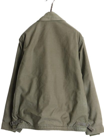 70s 80s 民間 モデル USN ネイビー A-2 デッキ ジャケット LARGE 古着 ヴィンテージ ミリタリー 裏ボア ライナー付き ブルゾン オリーブ OD