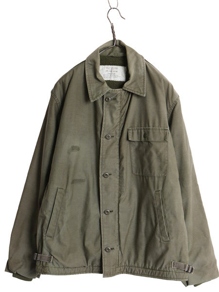 70s 80s 民間 モデル USN ネイビー A-2 デッキ ジャケット LARGE 古着 ヴィンテージ ミリタリー 裏ボア ライナー付き ブルゾン オリーブ OD
