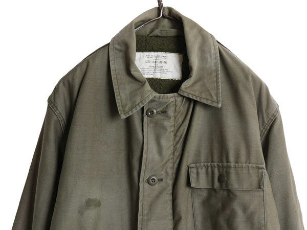 70s 80s 民間 モデル USN ネイビー A-2 デッキ ジャケット LARGE 古着 ヴィンテージ ミリタリー 裏ボア ライナー付き ブルゾン オリーブ OD