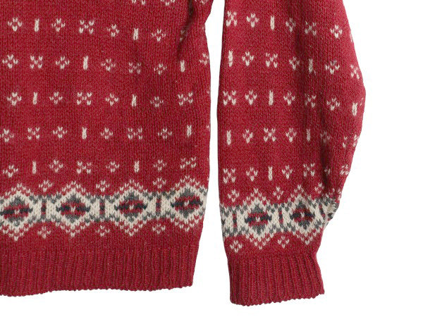 80s USA製 エルエルビーン ノルディック ニット カーディガン レディース XL ヴィンテージ ウール セーター バーズアイ 総柄 大きいサイズ