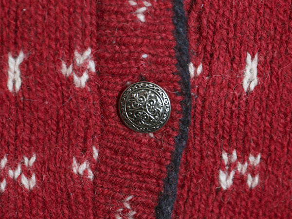 80s USA製 エルエルビーン ノルディック ニット カーディガン レディース XL ヴィンテージ ウール セーター バーズアイ 総柄 大きいサイズ