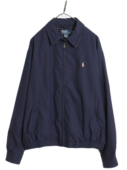 90s ポロ ラルフローレン スイングトップ ジャケット メンズ L / 古着 オールド スムース 素材 ブルゾン フルジップ ワンポイント ネイビー