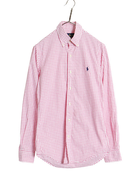 ラルフローレン チェック 長袖 ボタンダウン シャツ メンズ XS / ポロ SLIM FIT コットン ワンポイント ポニー BD ツートン 細身 ピンク 