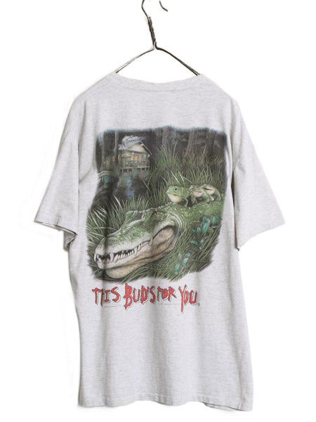 90s USA製 ★ バドワイザー カエル ワニ イラスト プリント Tシャツ メンズ XL / オールド 企業物 当時物 グラフィック ビール アニマル 灰
