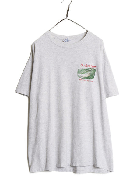 90s USA製 ★ バドワイザー カエル ワニ イラスト プリント Tシャツ メンズ XL / オールド 企業物 当時物 グラフィック ビール アニマル 灰