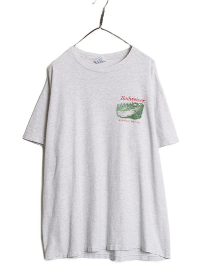 90s USA製 ★ バドワイザー カエル ワニ イラスト プリント Tシャツ メンズ XL / オールド 企業物 当時物 グラフィック ビール アニマル 灰
