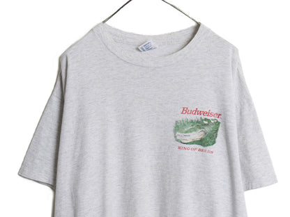 90s USA製 ★ バドワイザー カエル ワニ イラスト プリント Tシャツ メンズ XL / オールド 企業物 当時物 グラフィック ビール アニマル 灰