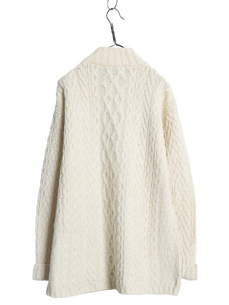 アイルランド製 aran crafts フィッシャーマン ニット セーター レディース XL メリノ ウール アラン ケーブル  ハーフジップ 大きいサイズ