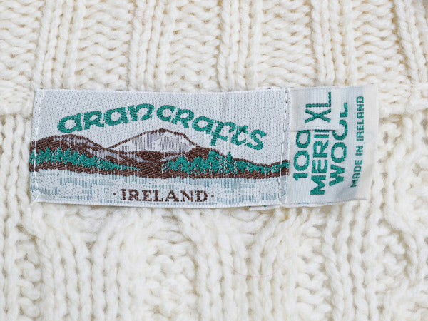 アイルランド製 aran crafts フィッシャーマン ニット セーター レディース XL メリノ ウール アラン ケーブル  ハーフジップ 大きいサイズ