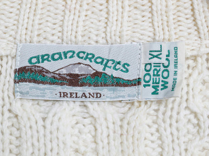 アイルランド製 aran crafts フィッシャーマン ニット セーター レディース XL メリノ ウール アラン ケーブル  ハーフジップ 大きいサイズ