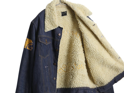 60s 70s ★ シアーズ ローバックス バットダイ デニム ボア ジャケット メンズ M 程 ヴィンテージ ジージャン チェーンステッチ 刺繍 濃紺