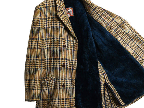 60s 70s USA製 ★ MIGHTY MAC ダブルブレスト ツイード ハーフ コート メンズ M 程 古着 ヴィンテージ ジャケット チェック ウール 裏ボア 