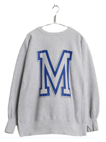 90s ★ チャンピオン リバースウィーブ 両面 プリント スウェット メンズ L 古着 オールド カレッジ トレーナー 裏起毛 ヘビーウェイト 灰
