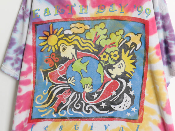90s フェス アート イラスト プリント タイダイ Tシャツ メンズ XL / オールド 当時物 ロック バンド グラフィック コットン 大きいサイズ