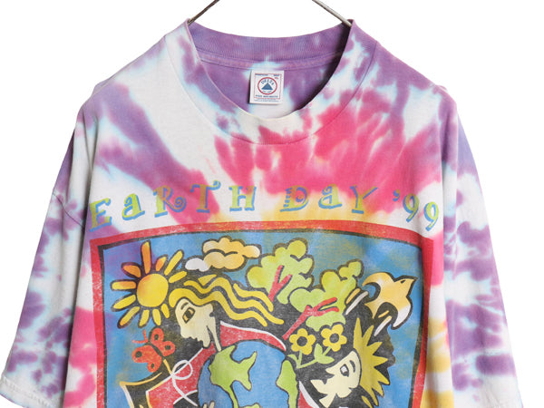 90s フェス アート イラスト プリント タイダイ Tシャツ メンズ XL / オールド 当時物 ロック バンド グラフィック コットン 大きいサイズ