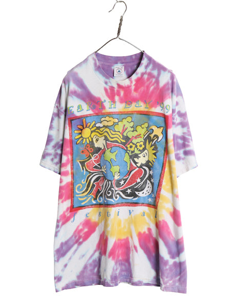 90s フェス アート イラスト プリント タイダイ Tシャツ メンズ XL / オールド 当時物 ロック バンド グラフィック コットン 大きいサイズ