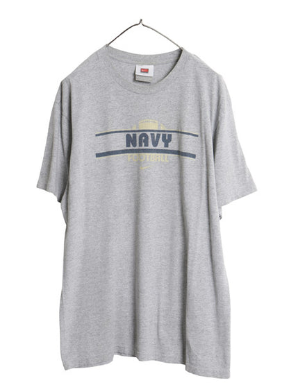 00s ナイキ 両面 プリント Tシャツ メンズ L / オールド カットソー US NAVY フットボール スウッシュ ヘビーウェイト 海軍 ミリタリー 灰