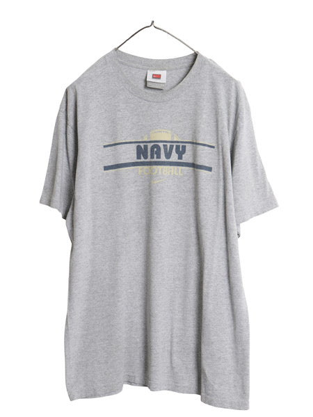 00s ナイキ 両面 プリント Tシャツ メンズ L / オールド カットソー US NAVY フットボール スウッシュ ヘビーウェイト 海軍 ミリタリー 灰