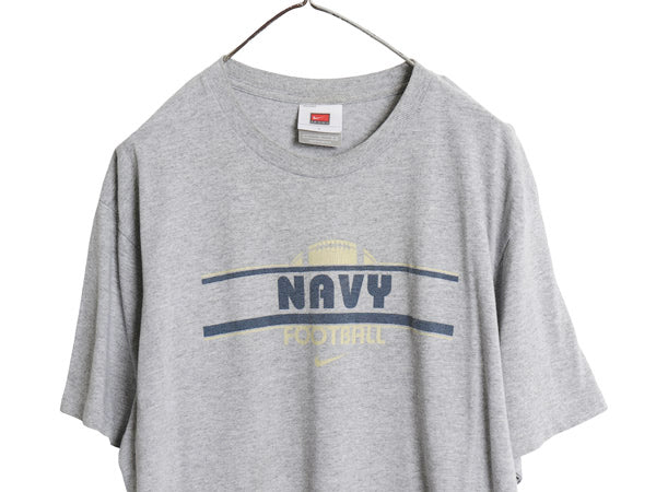 00s ナイキ 両面 プリント Tシャツ メンズ L / オールド カットソー US NAVY フットボール スウッシュ ヘビーウェイト 海軍 ミリタリー 灰