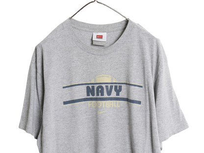 00s ナイキ 両面 プリント Tシャツ メンズ L / オールド カットソー US NAVY フットボール スウッシュ ヘビーウェイト 海軍 ミリタリー 灰