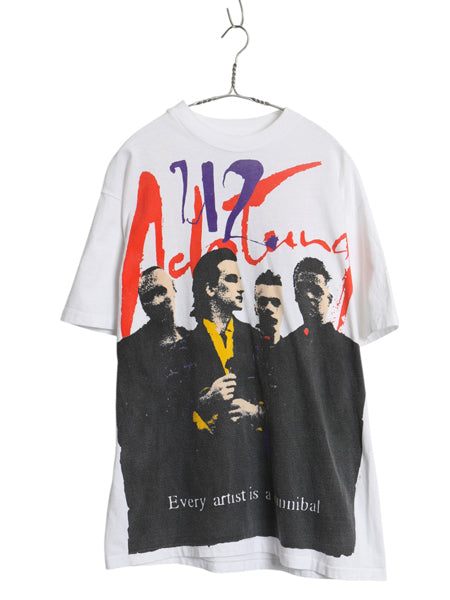 90s USA製 ★ U2 ZOO TV ツアー イラスト プリント Tシャツ メンズ L / オールド 当時物 オフィシャル アクトンベイビー バンド ロック 白