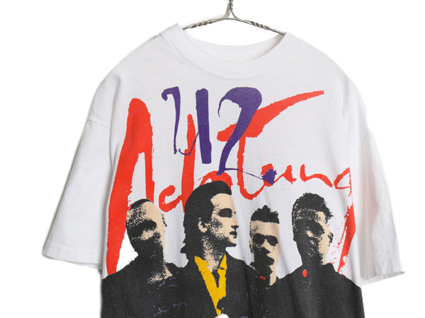 90s USA製 ★ U2 ZOO TV ツアー イラスト プリント Tシャツ メンズ L / オールド 当時物 オフィシャル アクトンベイビー バンド ロック 白