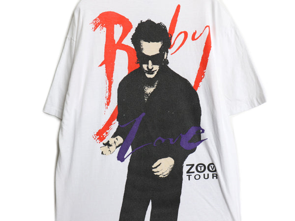 90s USA製 ★ U2 ZOO TV ツアー イラスト プリント Tシャツ メンズ L / オールド 当時物 オフィシャル アクトンベイビー バンド ロック 白